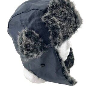 Black Faux Fur Trim Aviator Winter Cap OS NWOT (WH007)
